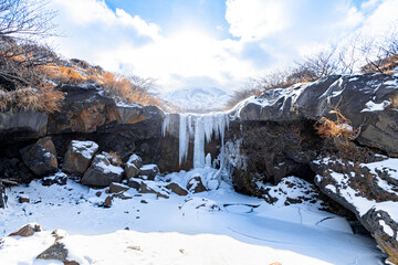 冬の仙酔峡　氷瀑　熊本県阿蘇市　
Sensuikyo in winter ice cascade Kumamoto-ken Aso city