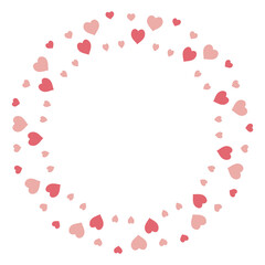Round frame with warm pink hearts on white background. Vector image.