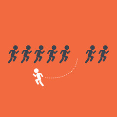 Think differently concept. Person changing direction. New idea, change, trend, courage, creative solution, innovation and unique way concept.