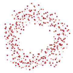 Round frame with festive red hearts on white background. Vector image.