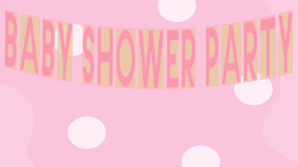 Baby Shower Party, Illustation mit Text für die Geburt eines Kindes, rosarot für ein Mädchen.