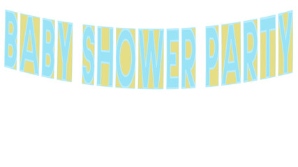 Baby Shower Party, Illustation mit Text für die Geburt eines Kindes, babyblau für einen Jungen.