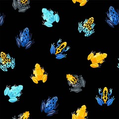 Vector seamless pattern with vivid tropical frogs