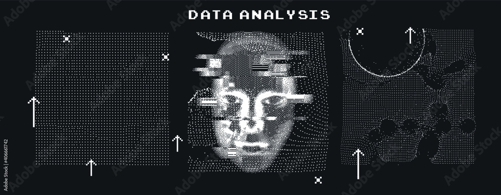 Poster Abstract technology background with 3d face mask made of particles. Conceptual illustration of Artificial intelligence.