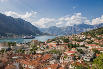 Naklejka na ściany i meble Kotor in a beautiful summer day, Montenegro.Beautiful nature mountains landscape. 