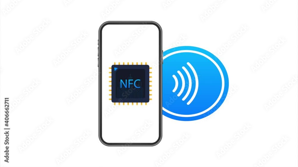 Wall mural Contactless wireless pay sign logo. NFC technology. stock illustration.