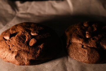 double chocolate soft bake cookie in oven