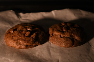 double chocolate soft bake cookie in oven
