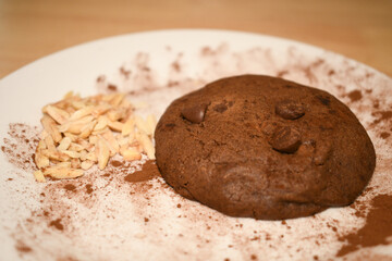 double chocolate soft bake cookie on dirty dish