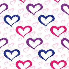 Hearts seamless pattern pink, blue, purple color