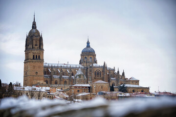 Fototapeta na wymiar Salamanca cathedral, after the storm Filomena
