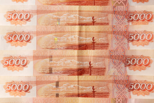Russian denomination of 5000 rubles. Close-up. Unstable currency.