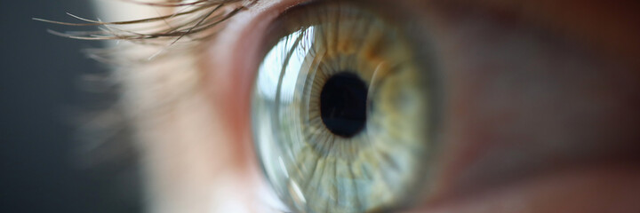 Blue eye with eyelashes close up. Improving vision with laser correction.