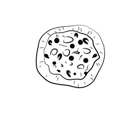 Pizza icon black outline isolated on white simple vector doodle hand drawn Italian food baked