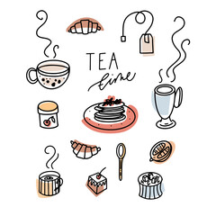 Morning breakfast doodle vector set