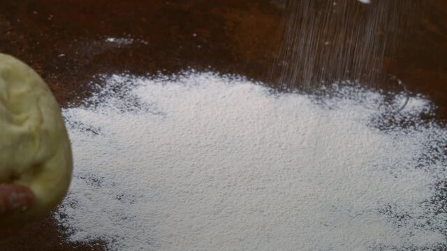 Italian Pizza Dough, chef hands kneads the dough DIY homemade dought concept. chef hands kneads the dough