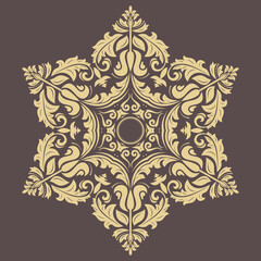 Oriental golden pattern with arabesques and floral elements. Traditional classic ornament. Vintage pattern with arabesques