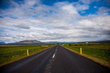 Summer landscape and road in Southern Iceland, Europe
