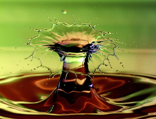Macro high speed double impact Water drops photograph.