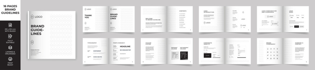 Square Brand Manual Template, Simple style and modern layout Brand Style , Brand Book, Brand Identity, Brand Guideline, Guide Book