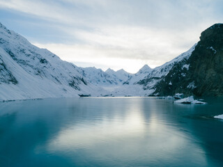 Fototapeta na wymiar Aerial view of beautiful frozen glacier lagoon in Tibet,China