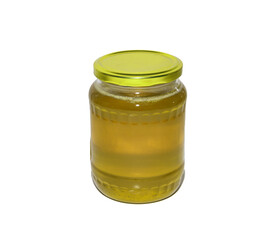 honey bee in jar glass on white background