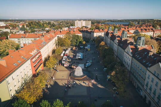 Food Truck Rally, Fast Food Party In Tychy Poland Aerial Drone Photo