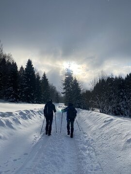 Hiker in Gorski kotar, Croatia in winter