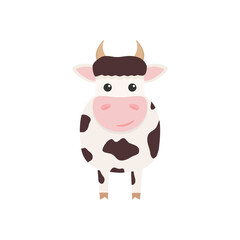 Cute cow charcater. Farm cartoon animal. Vector illustration isolated on white