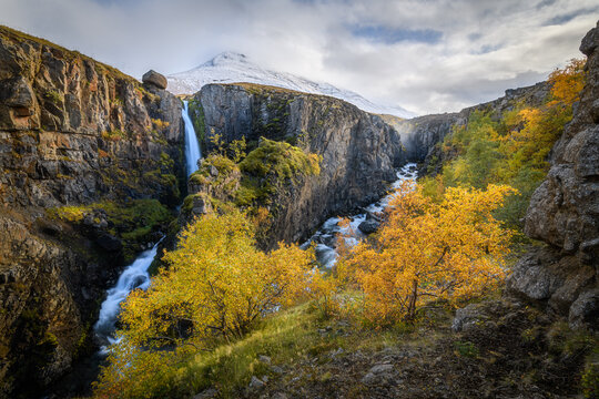Autumn in North-Iceland. The waterfalls name is Godafoss like the bigger and more famous waterfall. 