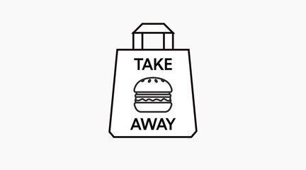Vector Isolated Illustration of a Take Away Bag with a Burger. Black and White Take Away Bag and Burger Icon