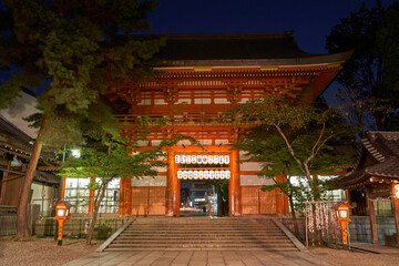 Yasaka-Jinja Shrine Minami-romon Tower Gate in the night. Kyoto. Japan