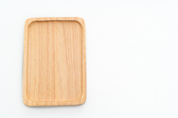 wooden tray or plate on white background