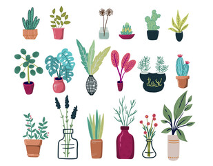 Vector Set of different plants isolated on white. Flowers and leaves collection for creating branding projects, logos, handmade craft items, web pages, magazine illustrations, notebook and book covers