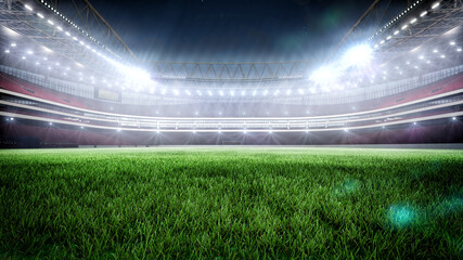 Night stadium with illumination 3D rendering. - obrazy, fototapety, plakaty