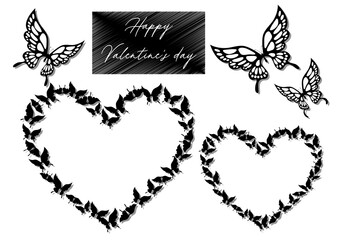 胡蝶のデザインのバレンタインデー素材 イラストセット ハートの形に並んでいるアゲハチョウ ベクター