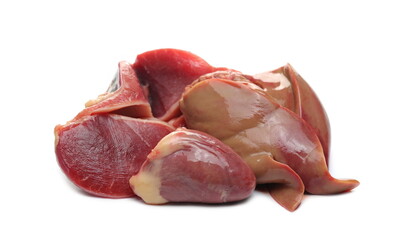 Fresh raw goose intestines, organs isolated on white background