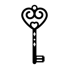 Vintage openwork key template, black stencil, vector illustration, icon, laser cut, decor, design, decoration