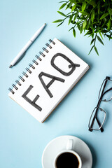 FAQ - fequently asked question - on notebook. Top view