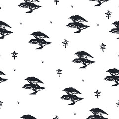 Seamless pattern with tree silhouette. Vector isoleted background with hand drawn pine. Conifer texture for fabric.