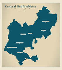 Central Bedfordshire district map - England UK