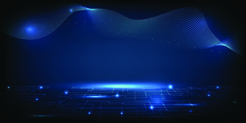 Dark blue futuristic included glowing point light on digital circuit patterns perspective floor.Vector illustration for background banner and wallpapers. © Alleachday
