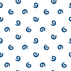 Blue small squiggles isolated on white background. Cute monochrome seamless pattern. Vector flat graphic hand drawn illustration. Texture.
