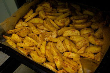 golden baked young potatoes for dinner