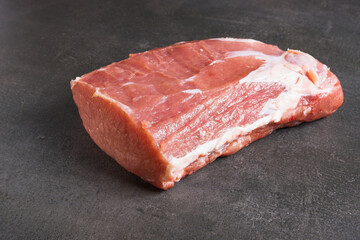 Raw meat. Juicy, appetizing chop on a gray background.