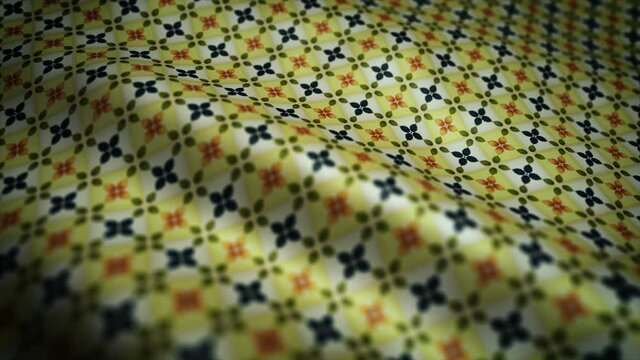 Mosaic Wallpaper Texture Waving Flag Background Loop/ 4k animation of a waving textured portuguese mosaic patterns flag background, with fabric and wind effect seamless looping