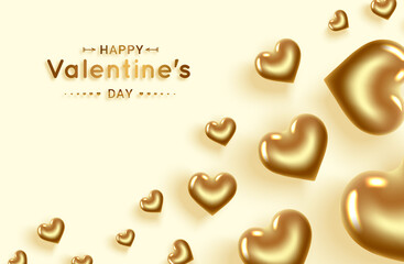 Happy Valentine s Day. Gold hearts. Banner with place for text. Happy birthday greeting card, International Women s Day. Isolated on a pink background. Vector