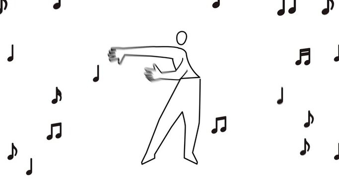 Dance, dancing the viral floss dance, Meme Moves, jingle. 2d, animation, cartoon, illustration, clip art, vector. Web banner in black and white. Alpha channel.