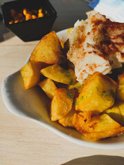 Patatas bravas with ajoaceite, Spanish tapa