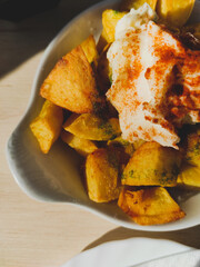 Patatas bravas with ajoaceite, Spanish tapa